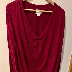 Anthropologie Maeve Long-sleeve V-Neck Pink Shirt Size XL